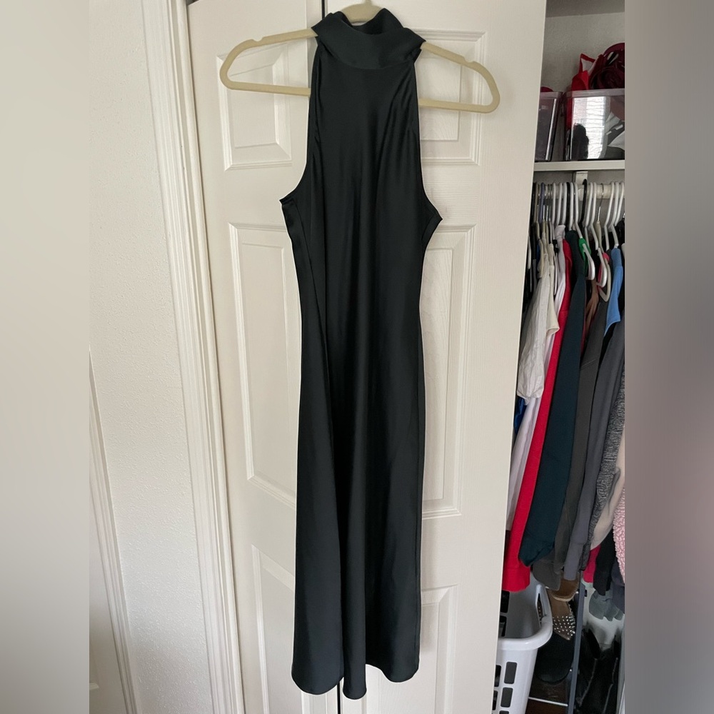 Banana Republic black satin tie midi dress - size s